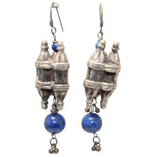 Antique Dangle Earrings Silver Natural Lapis Lazuli Gem Stone Handmade Women Gift Traditional Tribal E525 